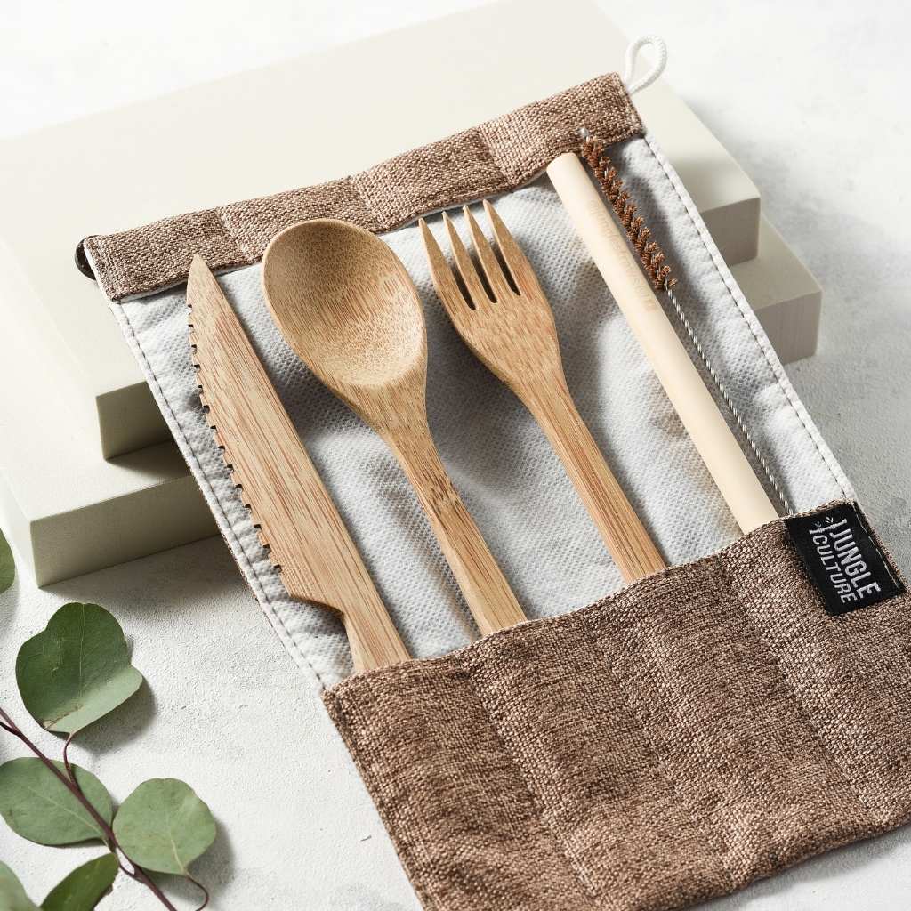 Reusable Bamboo Cutlery Set - Handmade & Eco-friendly Pack: Ash (Light Grey)