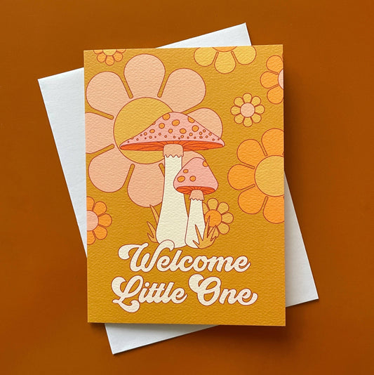 Welcome Little One Card | Mushrooms