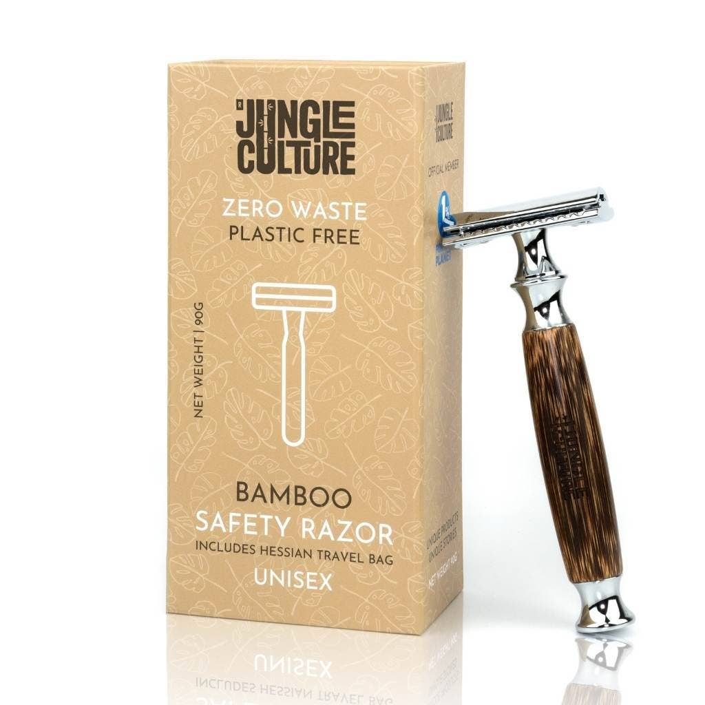 Bamboo Safety Razor - Unisex Eco-Friendly Razors, Zero Waste: Thin Handle / Light Wood Tone