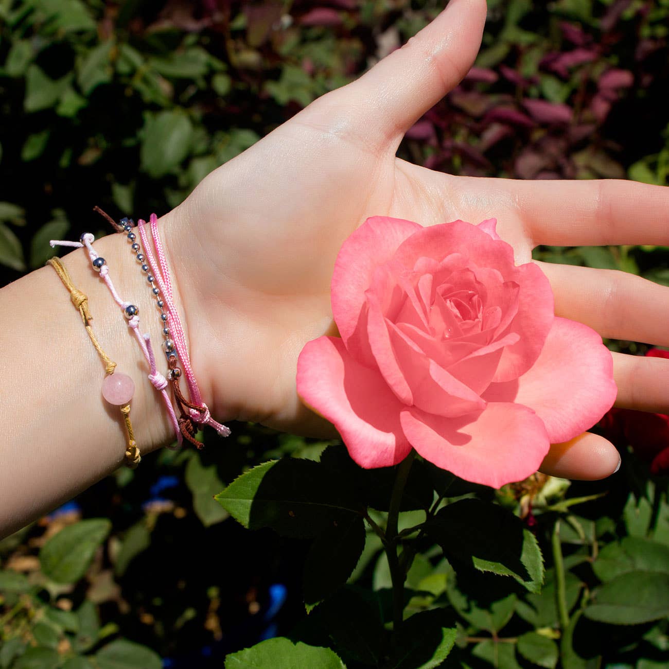 Rose Quartz Gemstone Bracelets, 4 Piece Pink Bracelet Pack