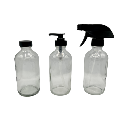 8 oz Clear Glass Bottle Spray or Pump: Spray Cap