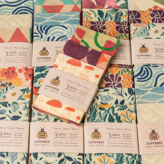 SuperBee - Essentials Set of 3 Beeswax Wraps - Mixed Design