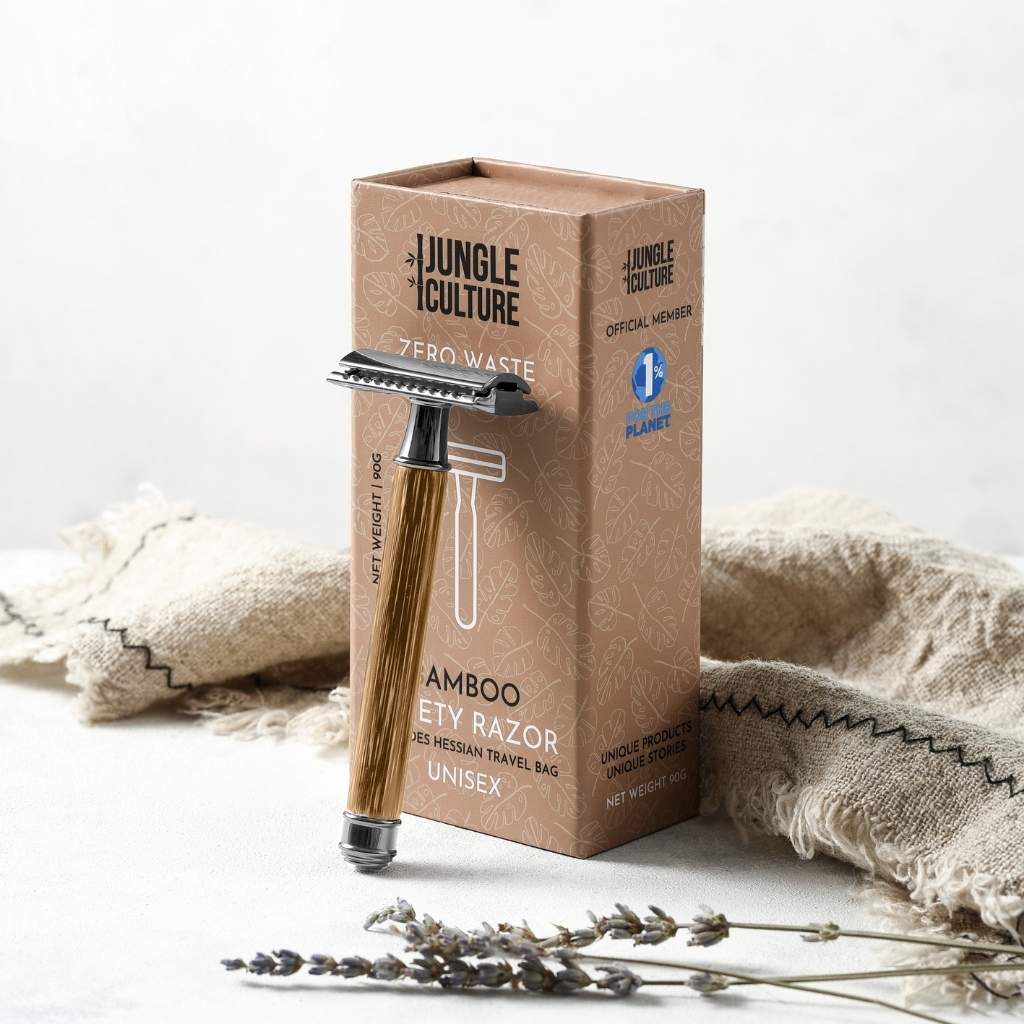 Bamboo Safety Razor - Unisex Eco-Friendly Razors, Zero Waste: Thin Handle / Light Wood Tone