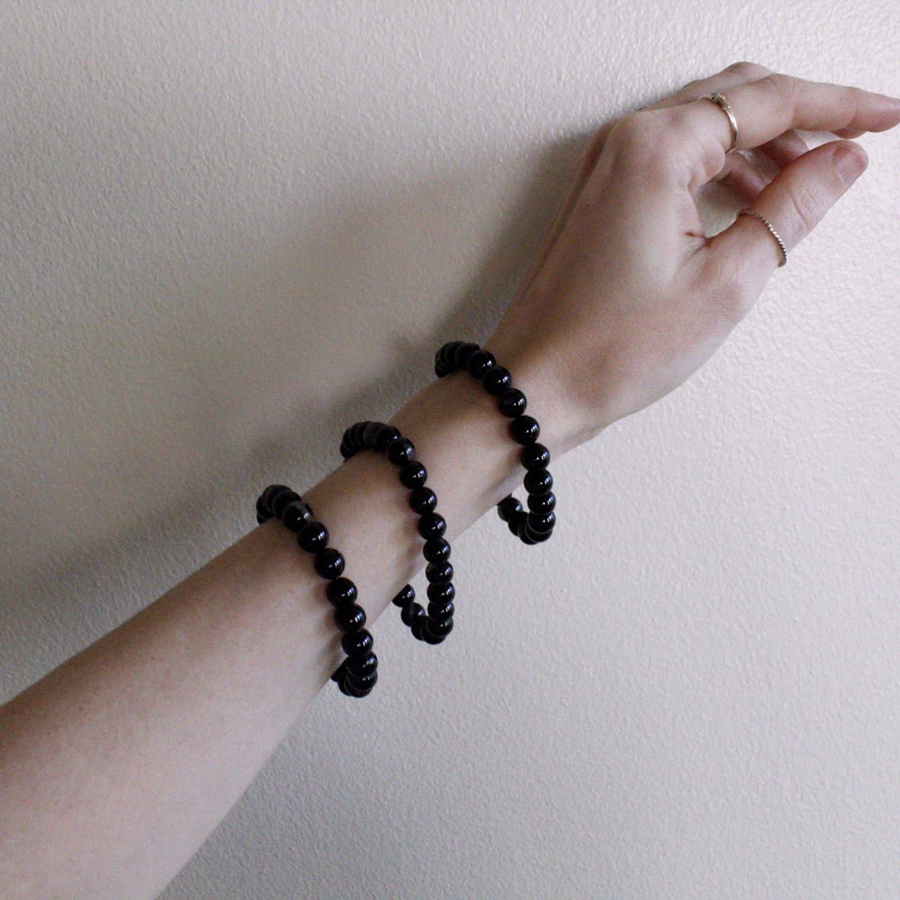 Black Tourmaline Bracelet 4mm/6mm/8mm - Crystals & Stones: 4mm