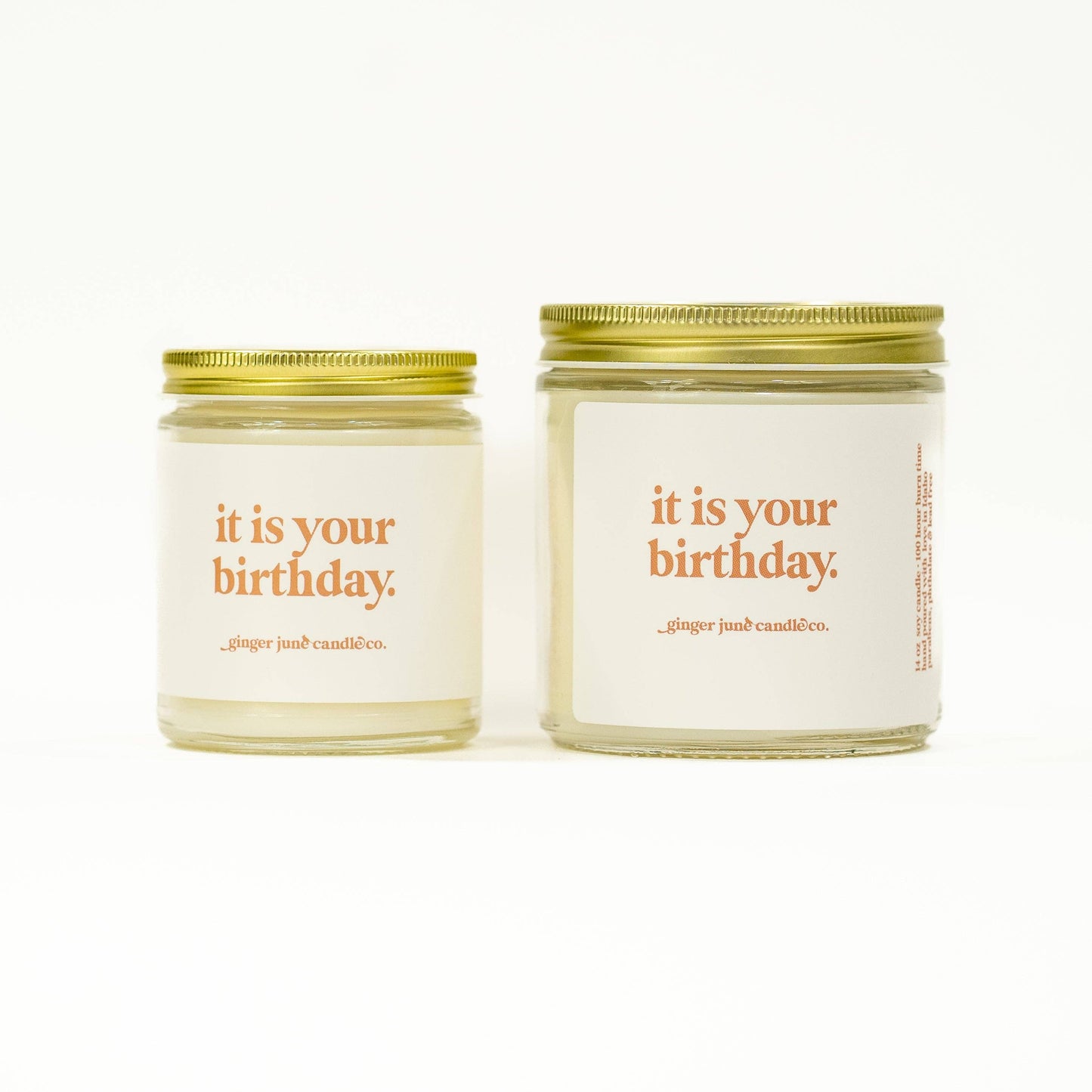 it is your birthday. • soy candle • 2 sizes, 2 colors: 8 oz / clear / Vanilla Oak