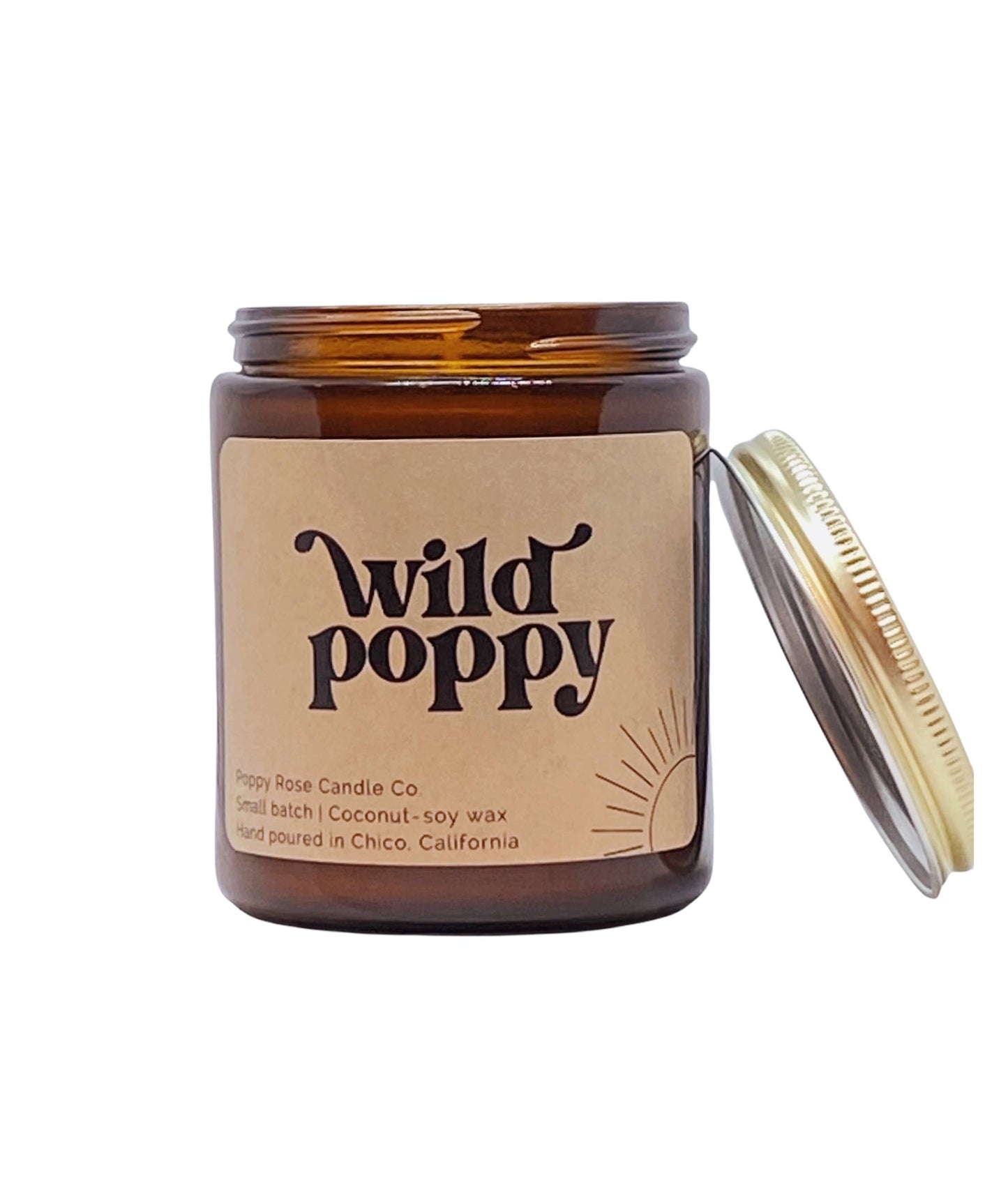 Wild Poppy 8 oz coconut wax amber jar candle