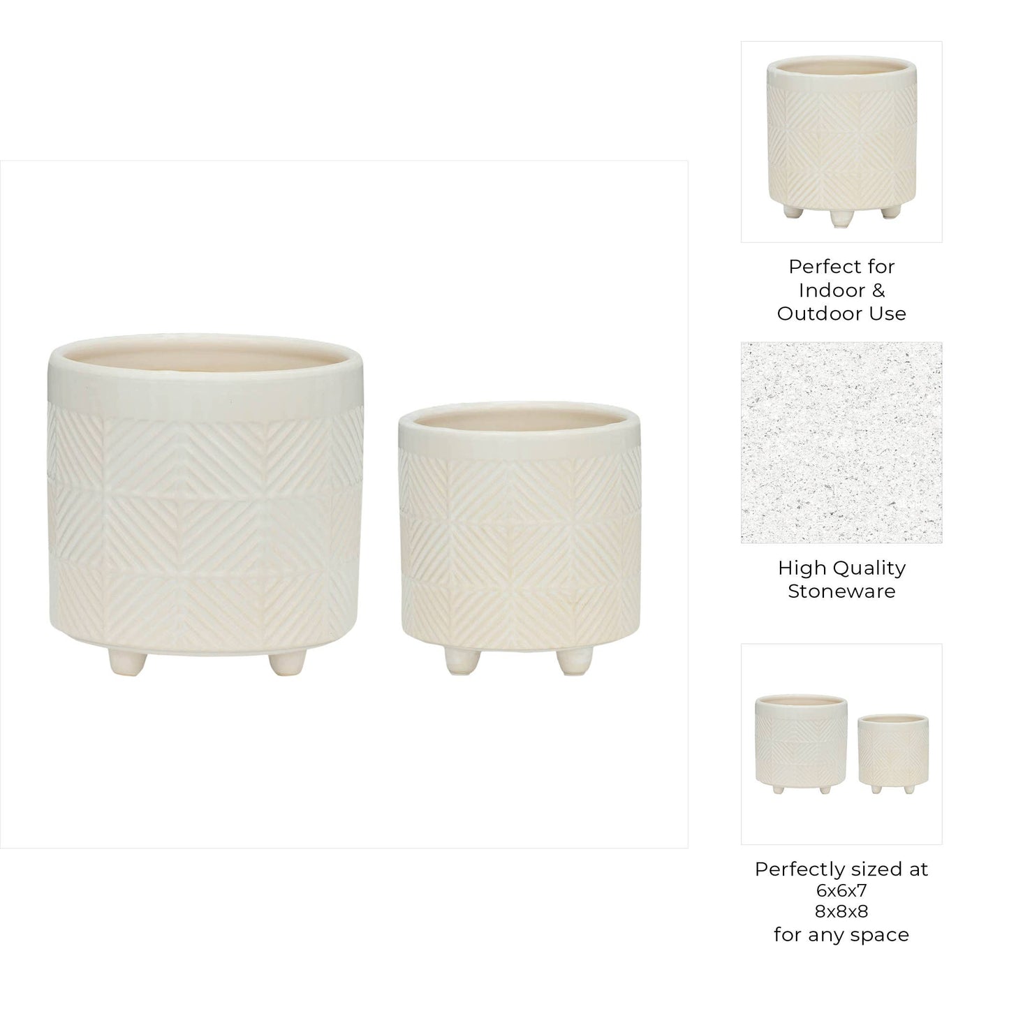 Ceramic Abstract Footed Planters Set of 2 - White, 6/8 in.