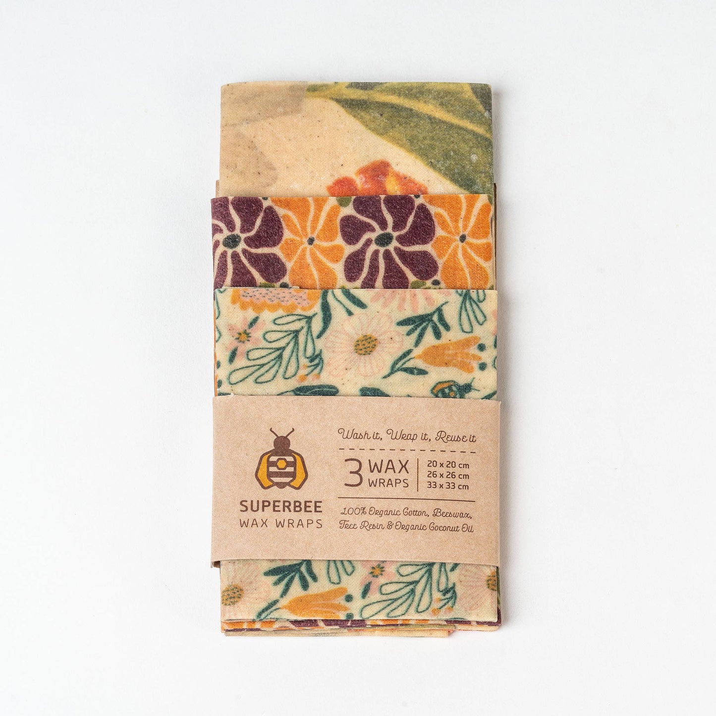 SuperBee - Essentials Set of 3 Beeswax Wraps - Mixed Design