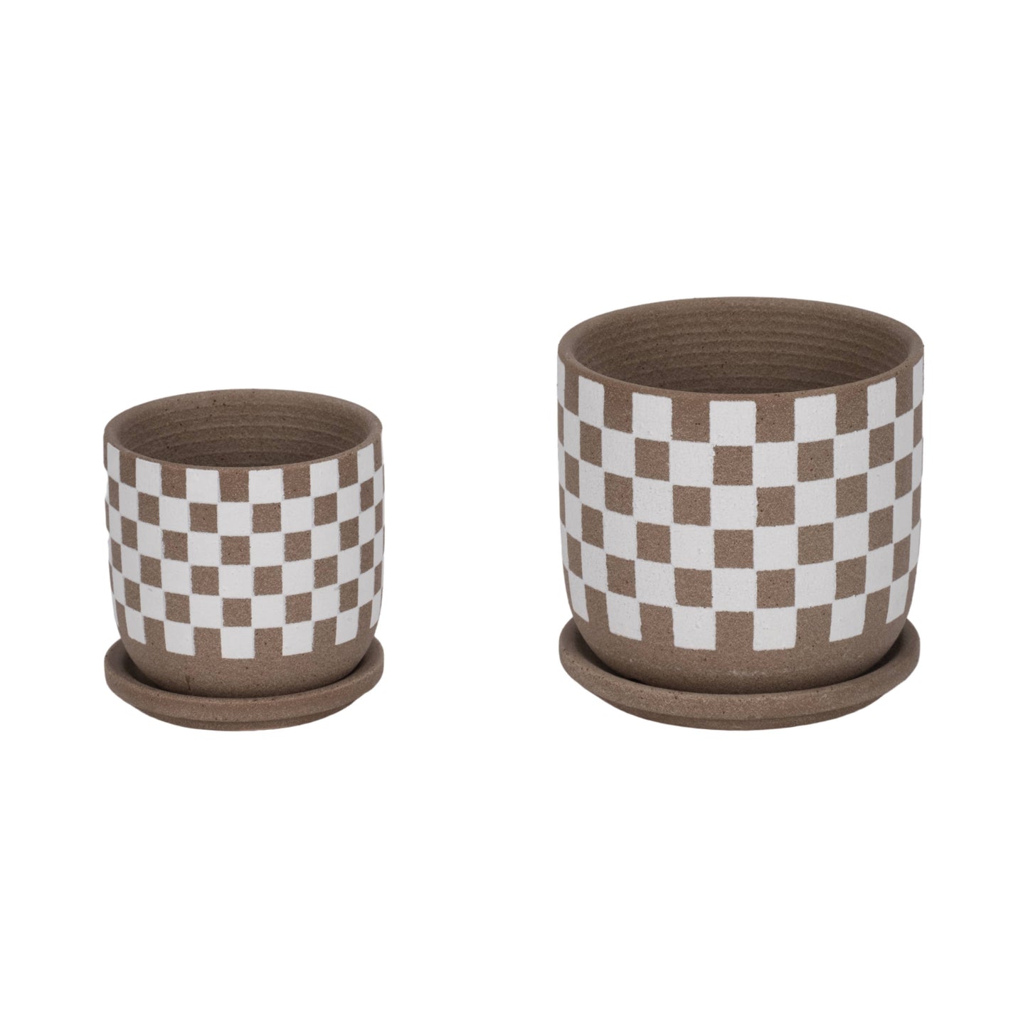 Ceramic Checkerboard Planters Set of 2 - Brown, 5/6 in.