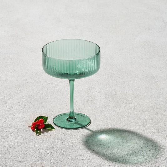 Vikko Decor - Malibu, Ribbed Glass, Green, MULTIPLE SHAPES: 10 OZ Coupe Champagne