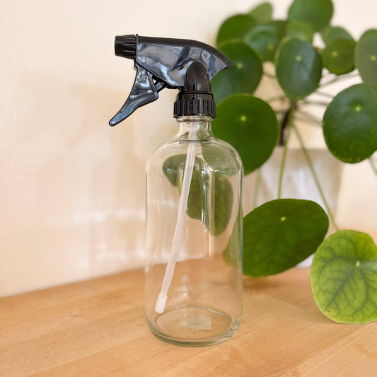 16 oz Clear Glass Bottle Spray or Pump: Spray Cap