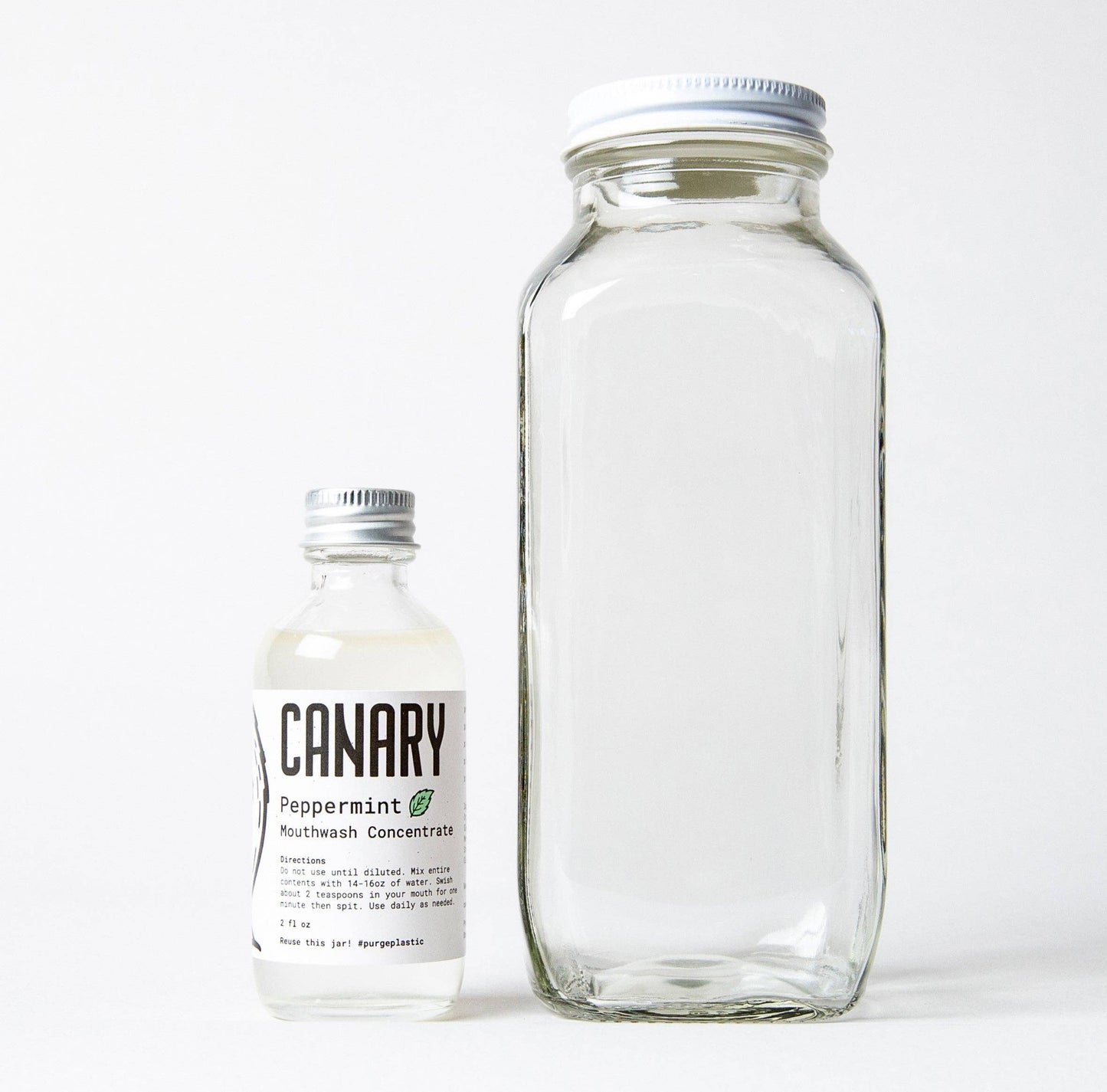 Bulk Empty Mouthwash Concentrate Containers: Bulk Empty 16oz Mixing Bottle + White cap with Canary Logo