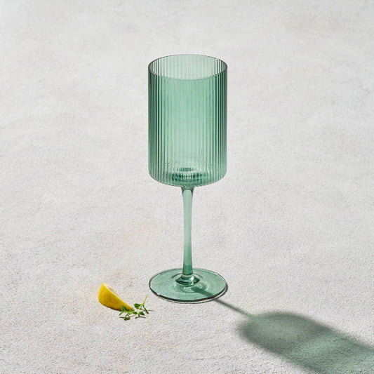 Vikko Decor - Malibu, Ribbed Glass, Green, MULTIPLE SHAPES: 11 OZ Wine Glass