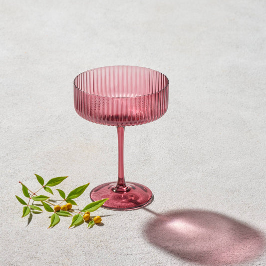 Vikko Decor - Malibu, Ribbed Glass, Plum, MULTIPLE SHAPES: 10 OZ Coupe Champagne