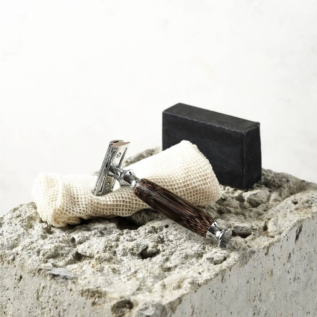 Bamboo Safety Razor - Unisex Eco-Friendly Razors, Zero Waste: Thin Handle / Light Wood Tone
