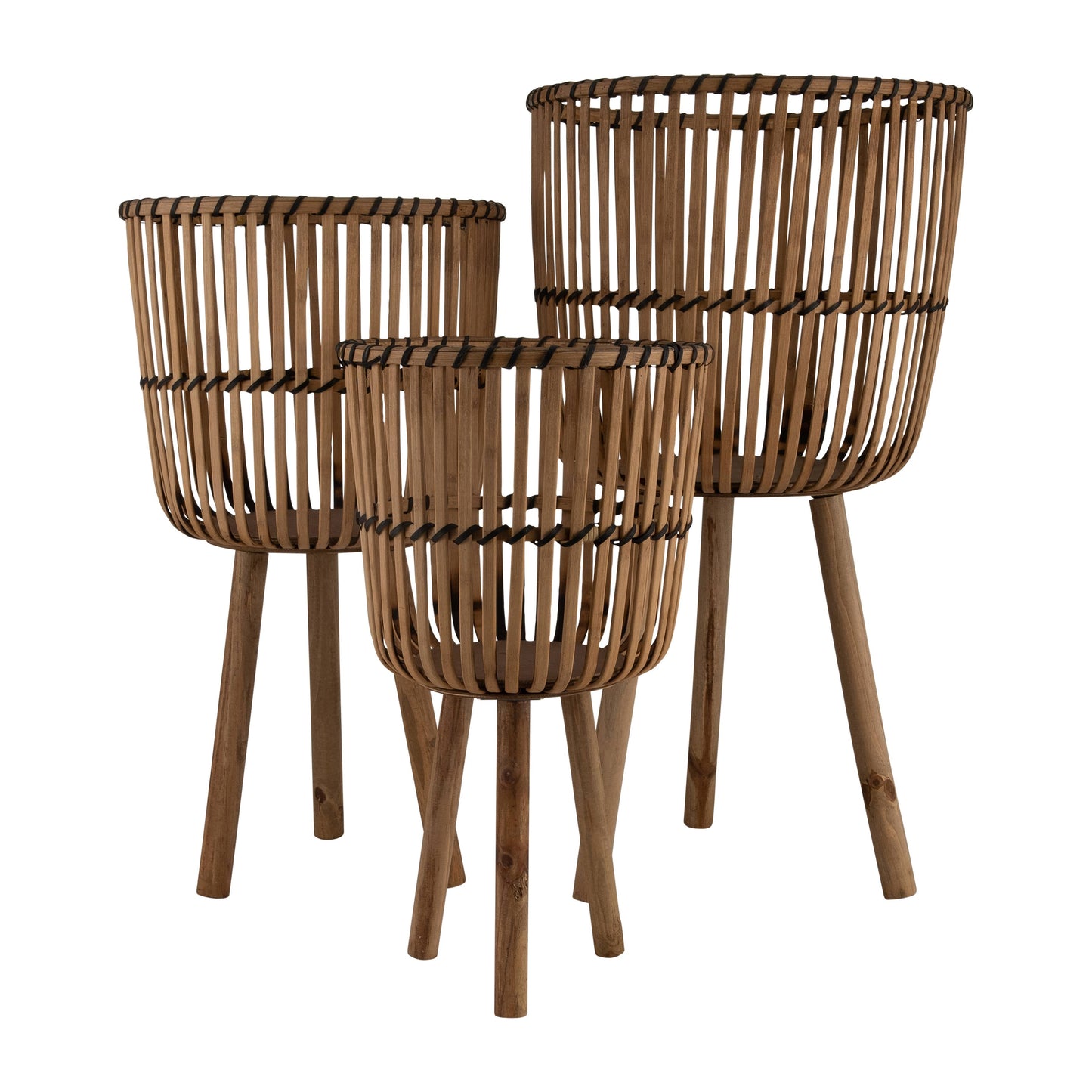 Bamboo Weave Footed Planters Set of 3 - Brown, 11/13/15 in.