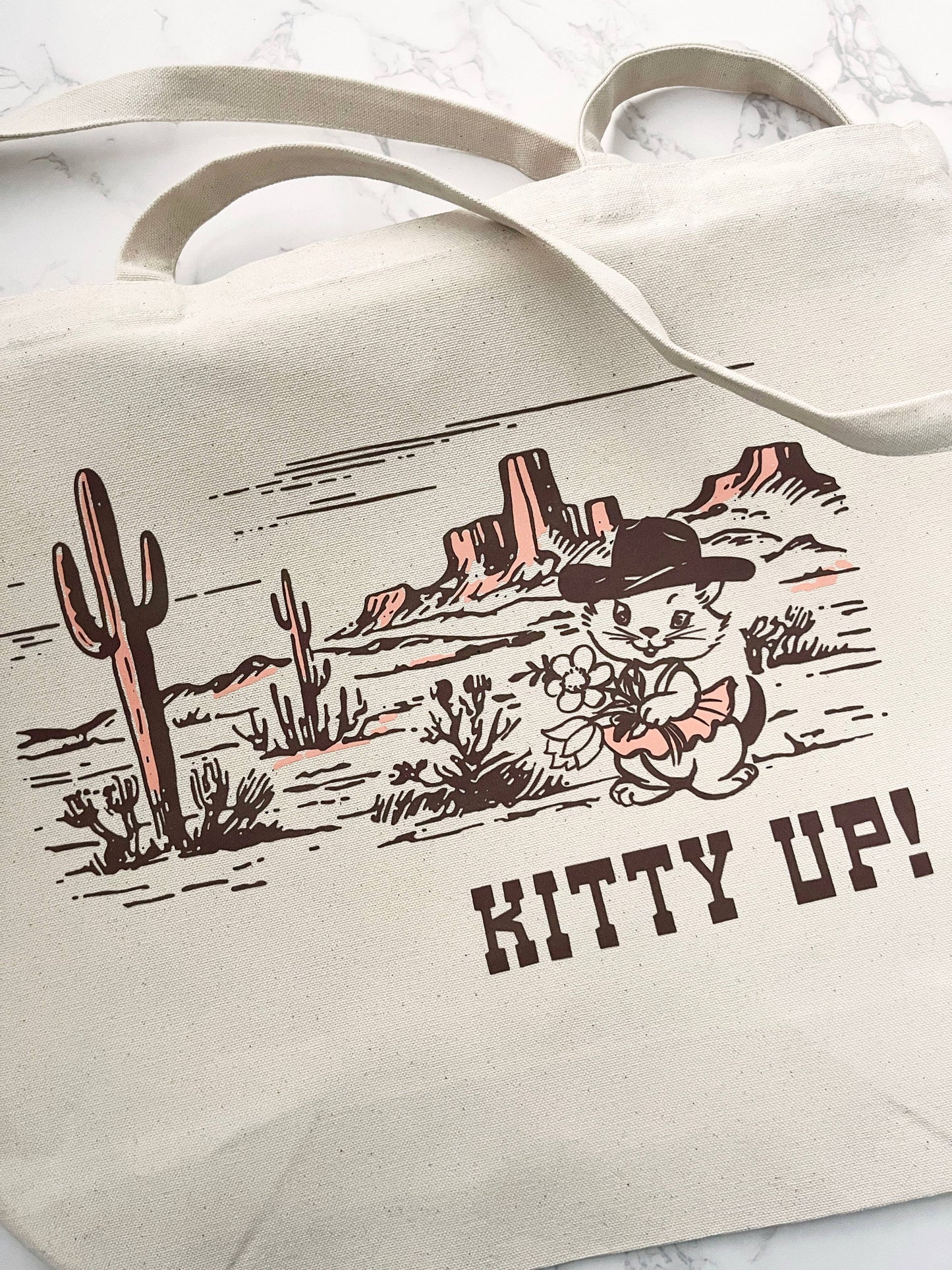 Kitty Up Cowgirl Tote Bag - Cotton Canvas Reusable