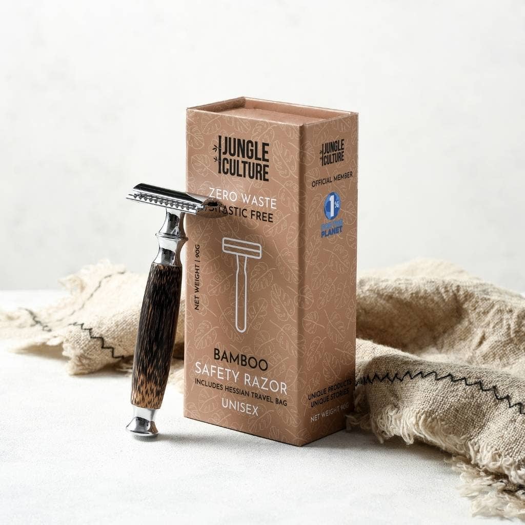 Bamboo Safety Razor - Unisex Eco-Friendly Razors, Zero Waste: Thin Handle / Light Wood Tone