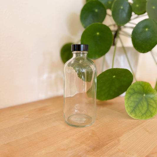 8 oz Clear Glass Bottle Spray or Pump: Plain Cap