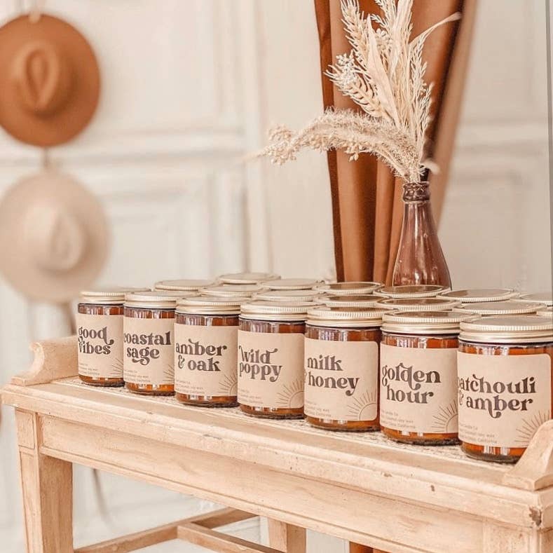 Farmers Market 8 oz coconut wax candle amber jar