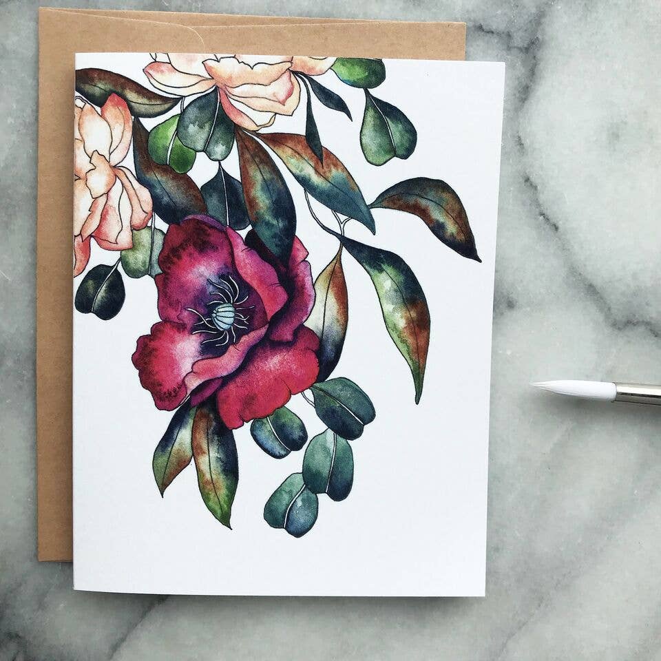 4.25" x 5.5" Burgundy Poppy Card