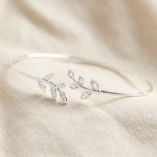 Crystal Leaves Bangle In Silver