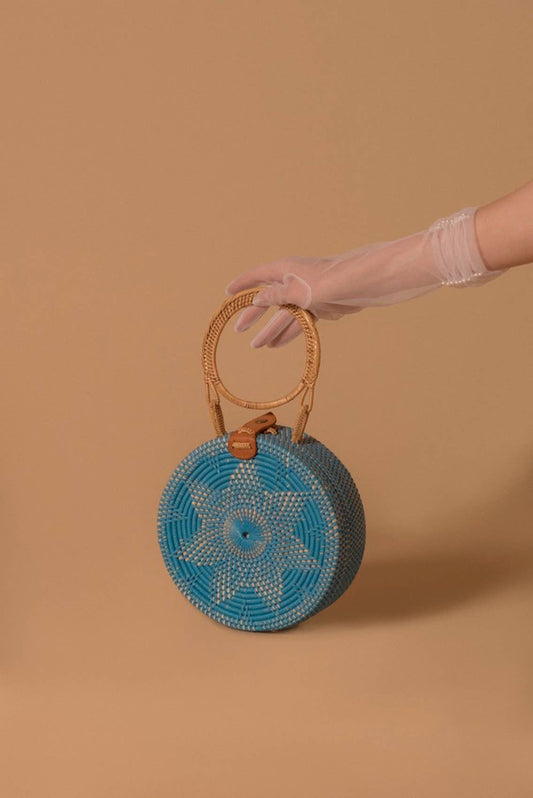 Blue Rattan Clutch, rattan bag, white straw bag, rattan