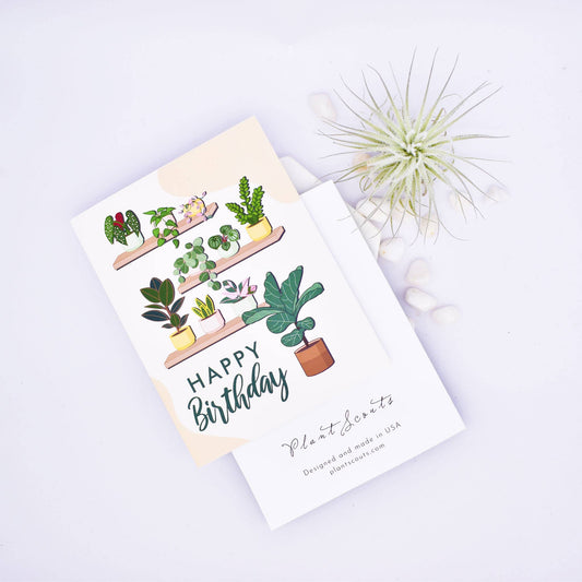 Birthday Greetings Card - Plant Shelf Card