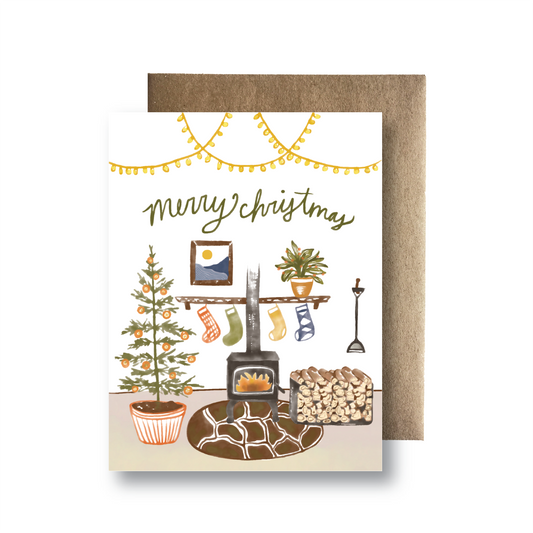 Box Set of 8 Cards - Merry Christmas Cozy Living Room