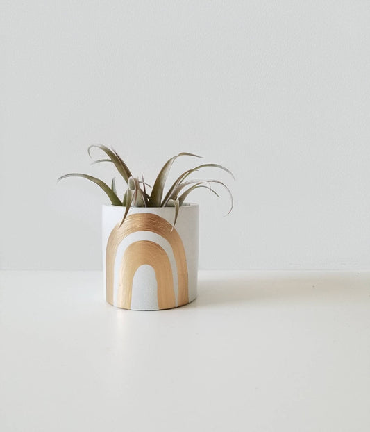 3" Round White Planter with Gold Rainbow