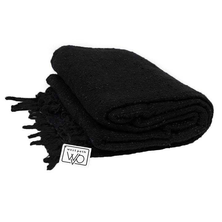 Solid Black Mexican Yoga Blanket