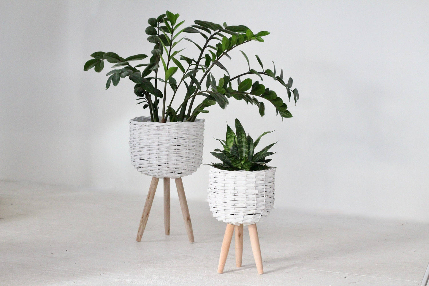 White Boho Woven Plant Stand