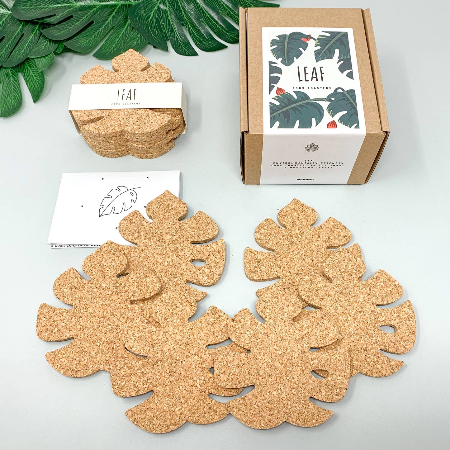 Monstera Leaf Cork Coaster - Set of 6