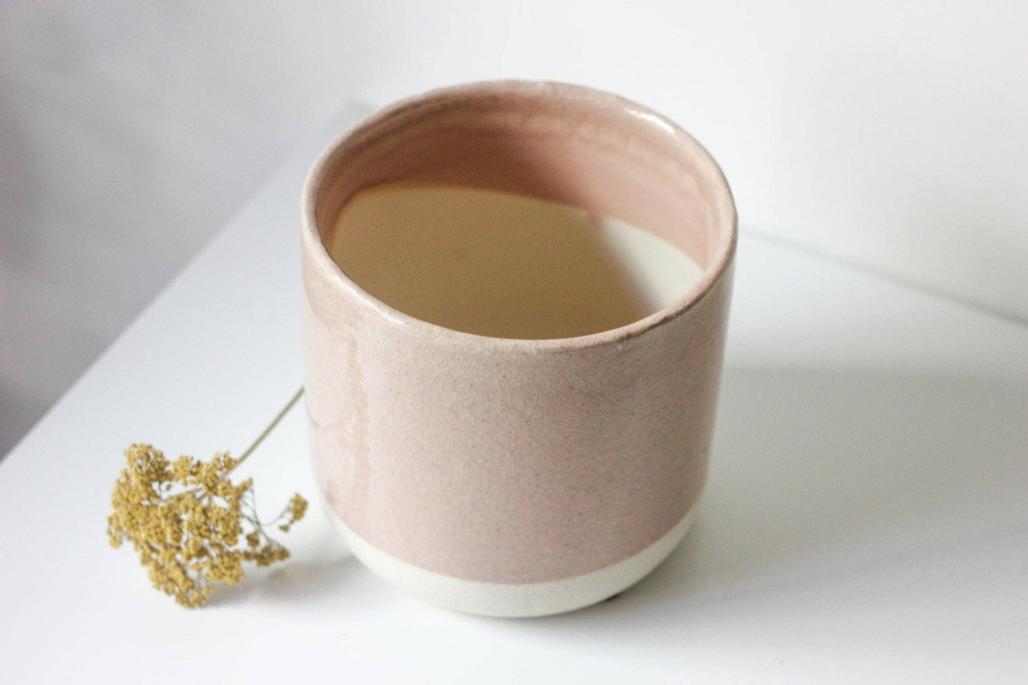 Large Blush Pink Ceramic Planter Pot with Crackle Glaze: 7"