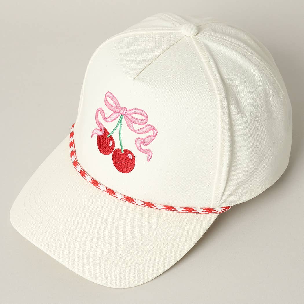 Cherry Ribbon Image Embroidery 5 Panel Trucker Hat: Green / ONE SIZE