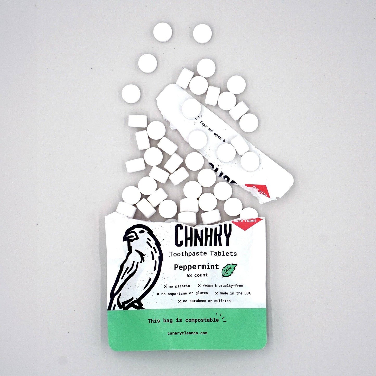 Peppermint Toothpaste Tablets: 2 month supply jar - 126 tablets