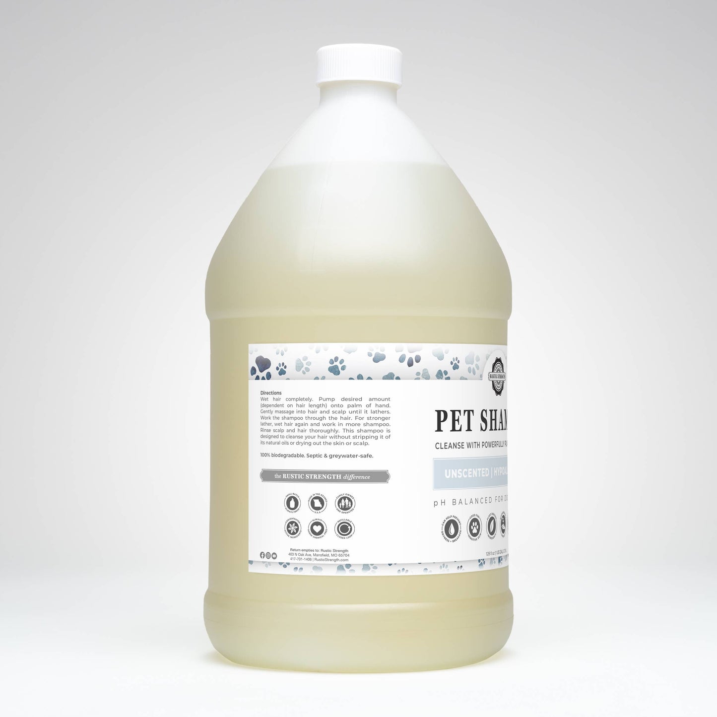 Pet Shampoo | Soothing + Deodorizing: Unscented | Hypoallergenic / Bulk Refill Gallon Glass Jug