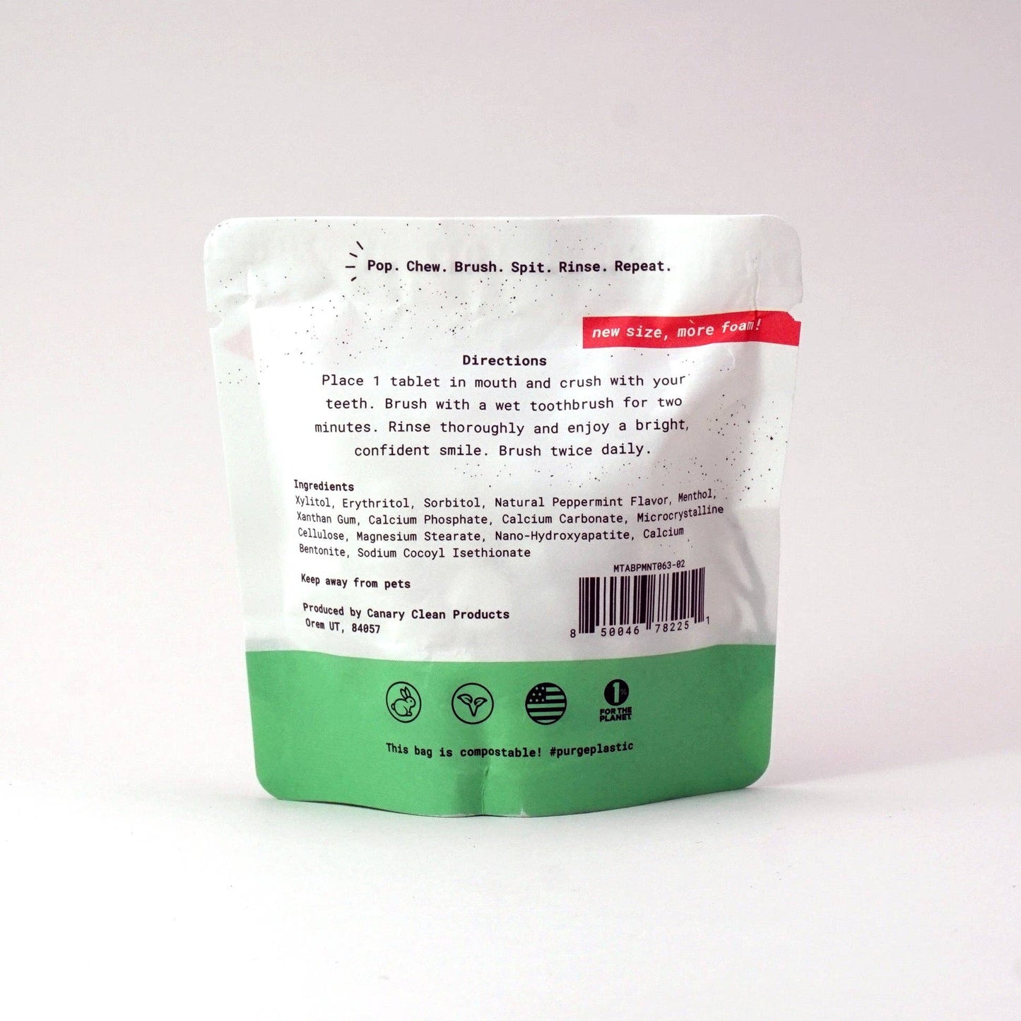 Peppermint Toothpaste Tablets: 2 month supply jar - 126 tablets