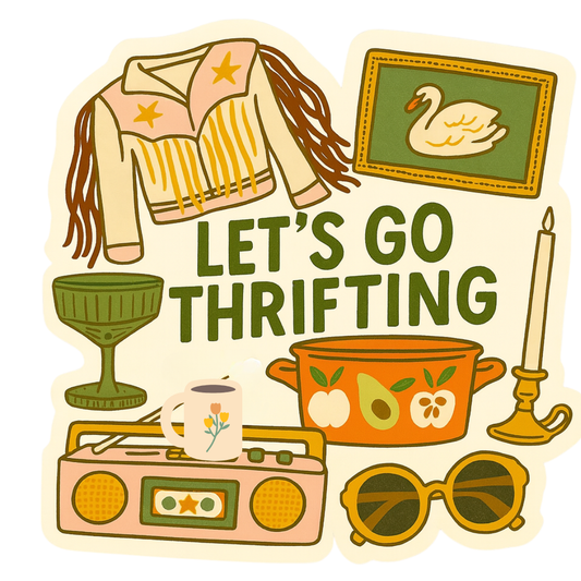 Let’s Go Thrifting Sticker –Retro Vintage Finds Illustration