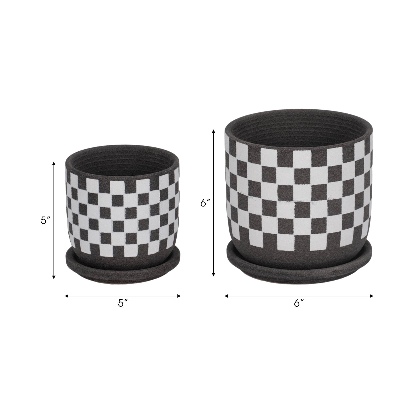 Ceramic Checkerboard Saucer Planters Set - Brown, 5/6 in.