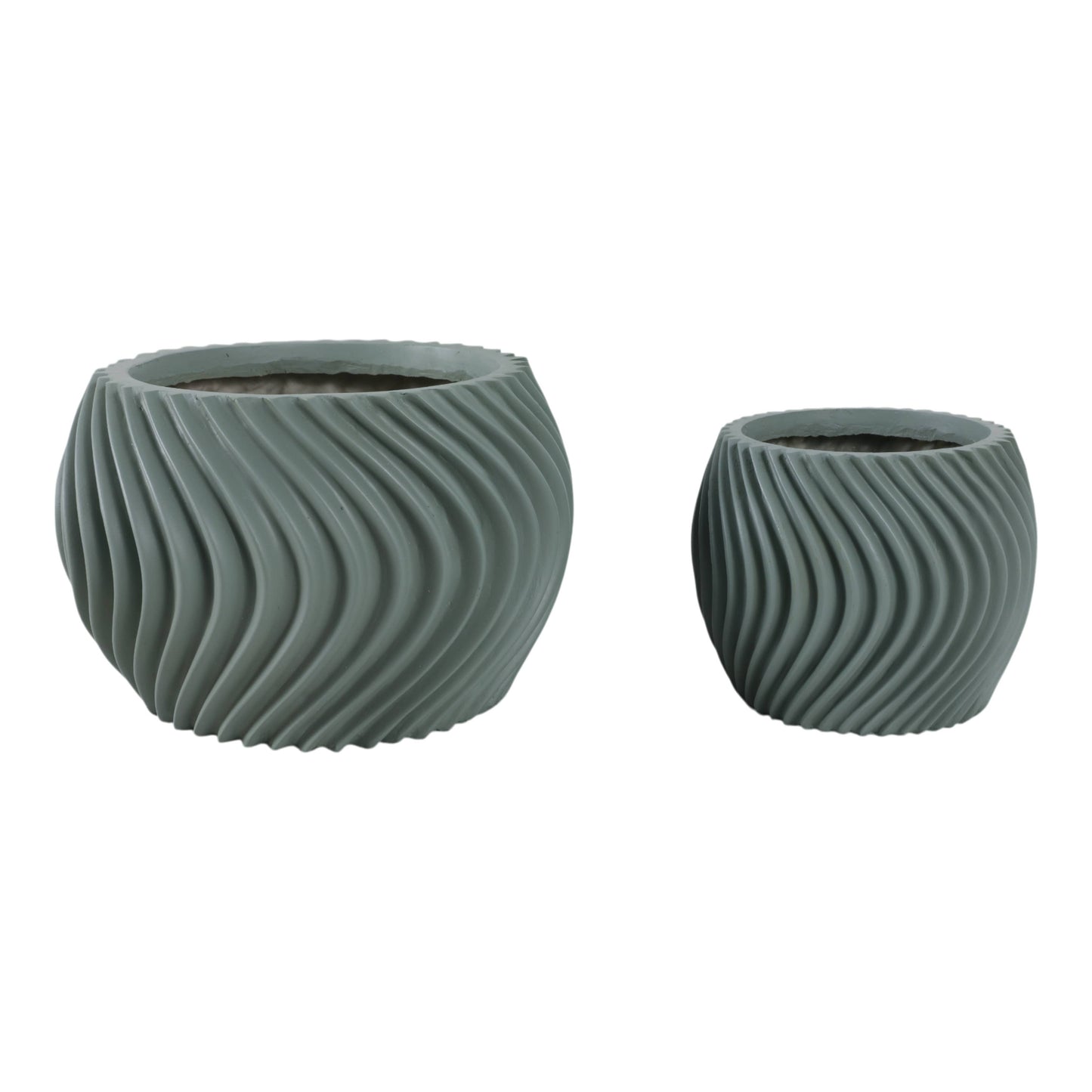 Resin Curvy Lines Rounded Planter Set of 2 - Green, 8/12 in.