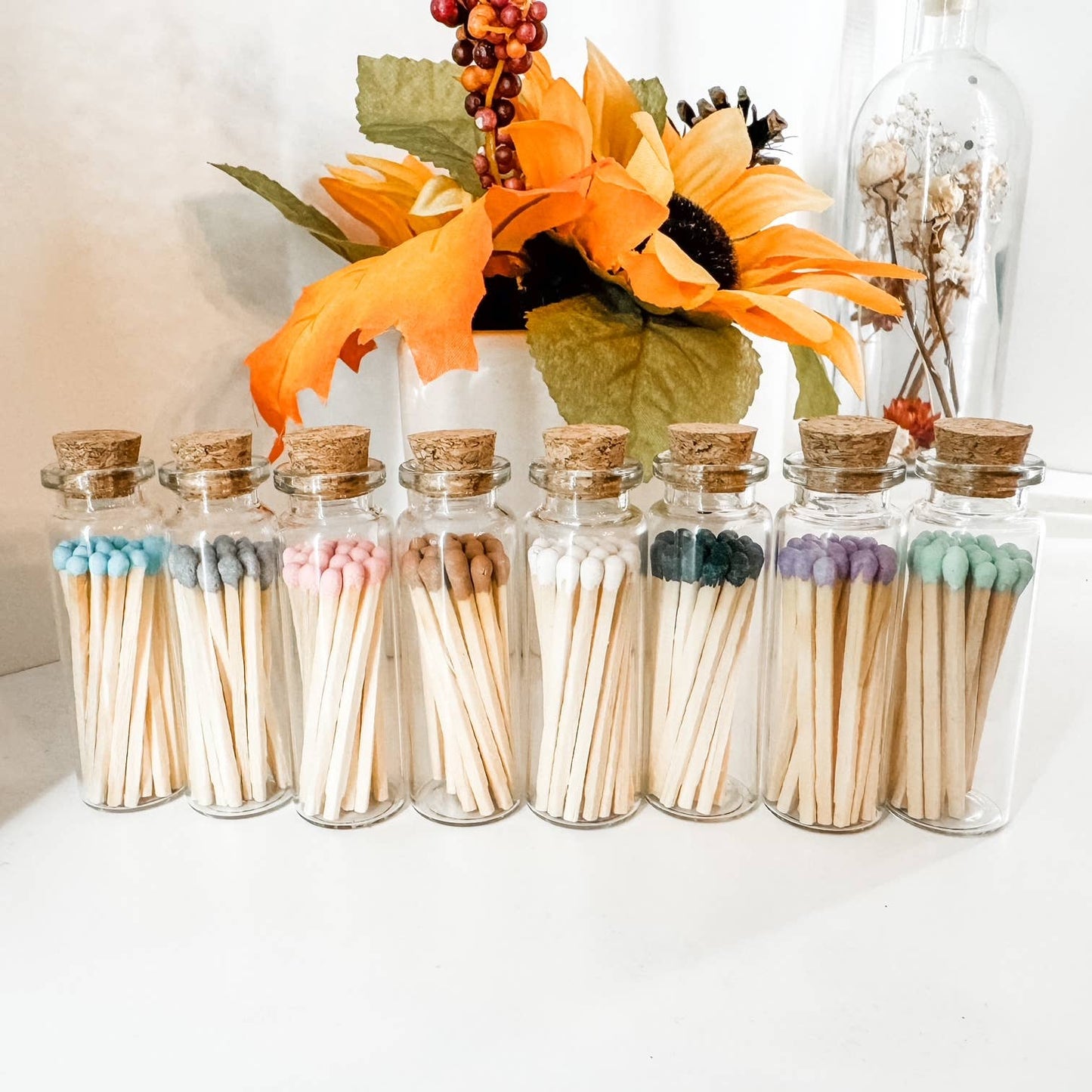 Fancy Safety Matches in Glass Vial - 8 COLORS - (MV20): White