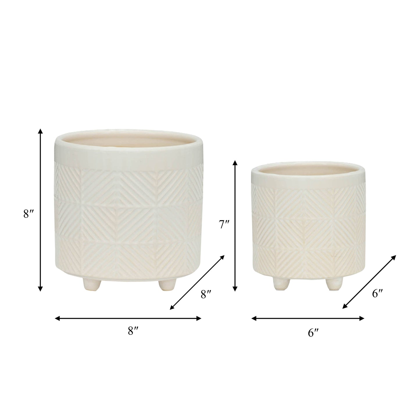 Ceramic Abstract Footed Planters Set of 2 - White, 6/8 in.