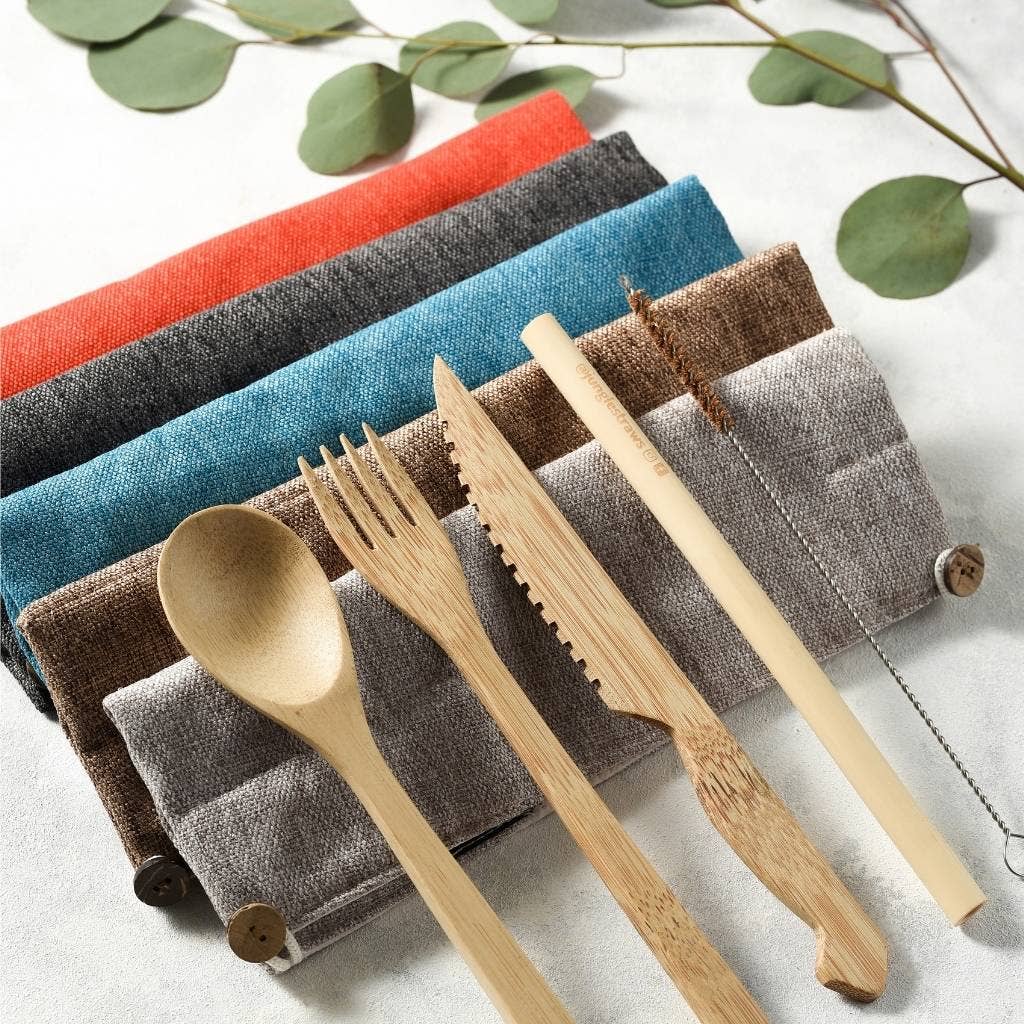 Reusable Bamboo Cutlery Set - Handmade & Eco-friendly Pack: Ash (Light Grey)