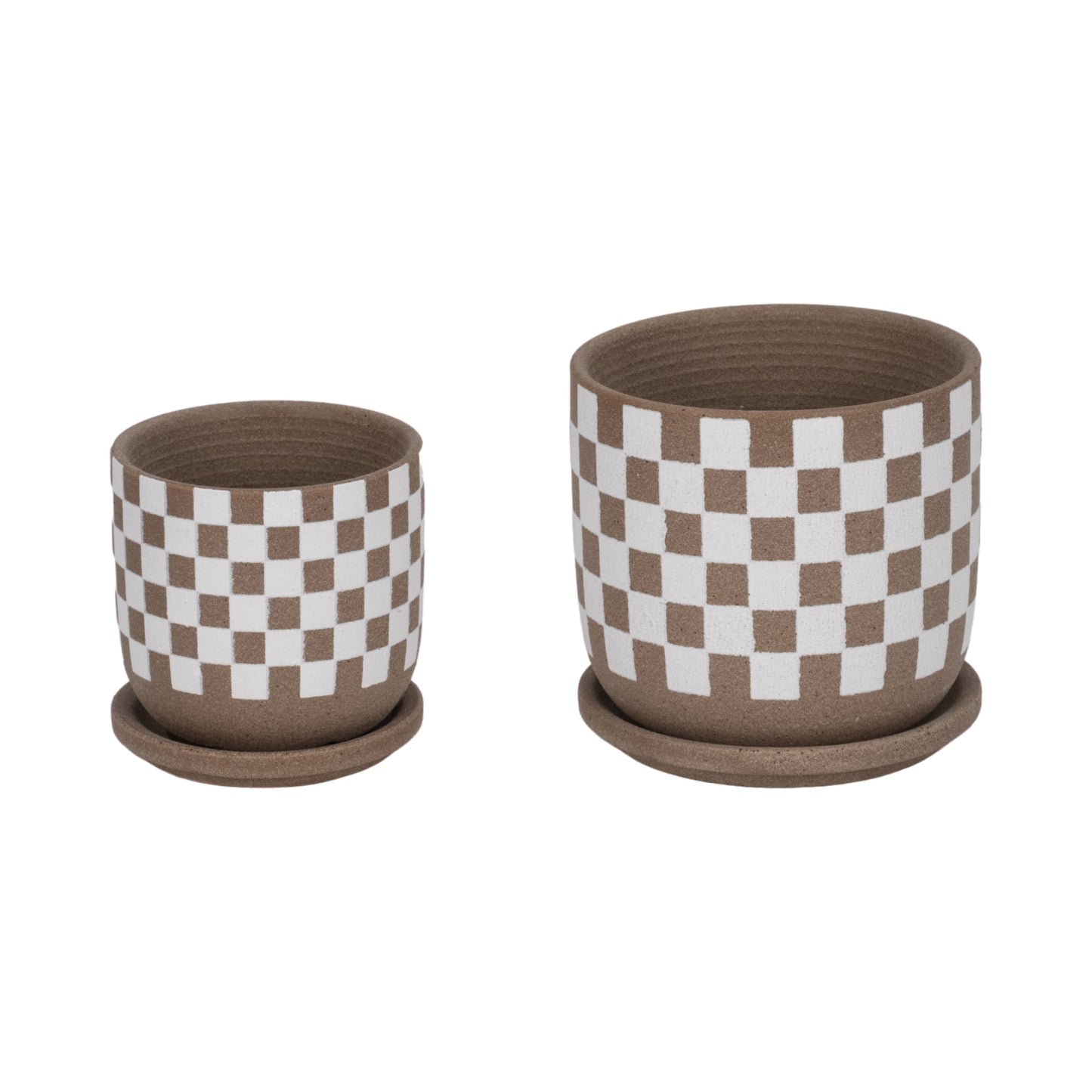 Ceramic Checkerboard Planters Set of 2 - Brown, 5/6 in.