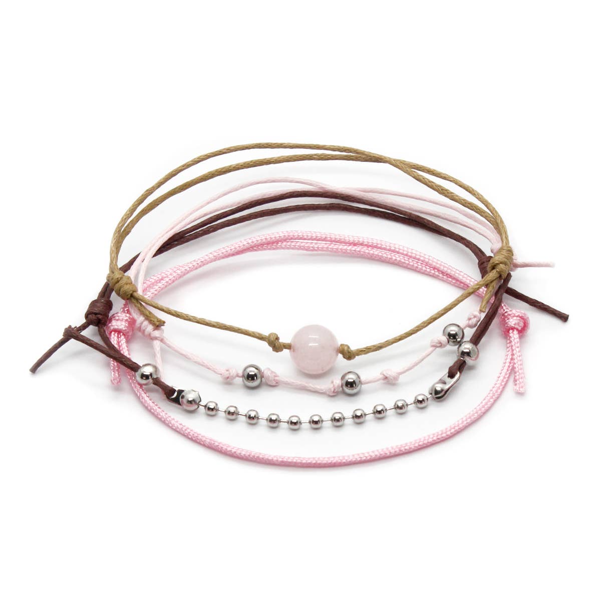 Rose Quartz Gemstone Bracelets, 4 Piece Pink Bracelet Pack