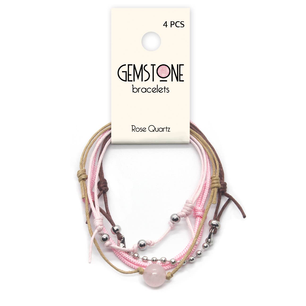 Rose Quartz Gemstone Bracelets, 4 Piece Pink Bracelet Pack
