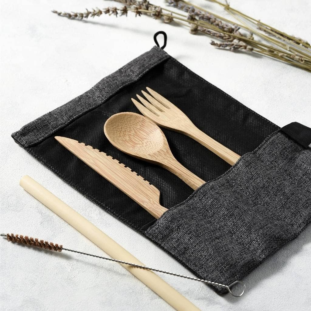 Reusable Bamboo Cutlery Set - Handmade & Eco-friendly Pack: Ash (Light Grey)