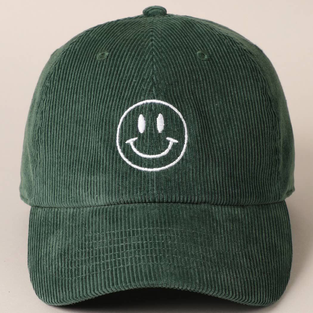 Happy Face Embroidered Corduroy Baseball Cap: LIGHT PINK / ONE SIZE