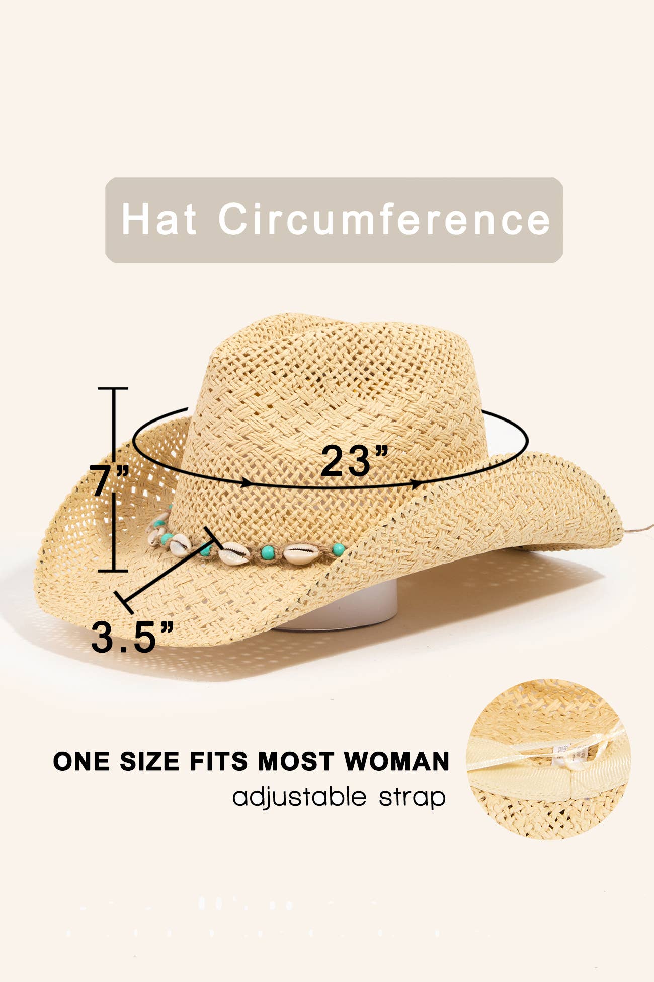 Straw Braided Cowrie Shell Western Cowboy Hat: KA